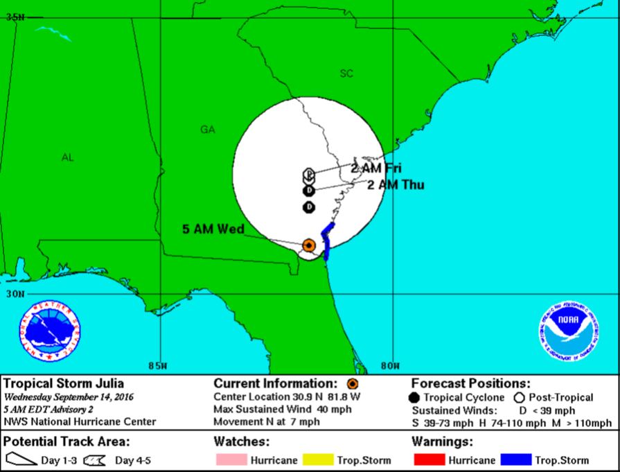 Salvation Army of Carolinas Monitoring Tropical Storm Julia 